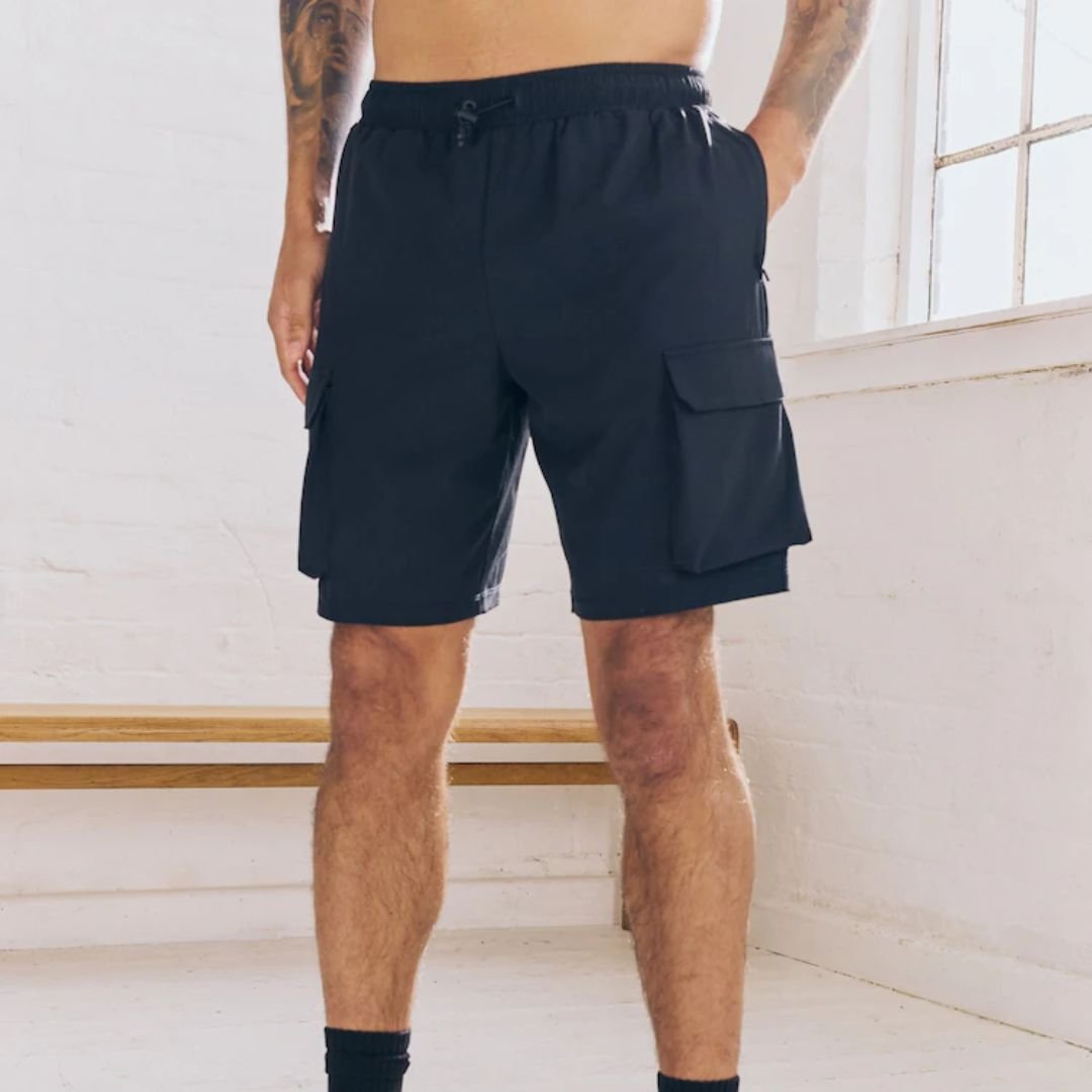 MaxMotion Black Active Cargo Gym Training Shorts